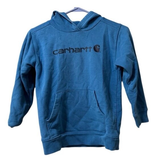 Carhartt Spellout Hoodie Sweatshirt Youth Size Measured Cotton Blend Western - Picture 1 of 10